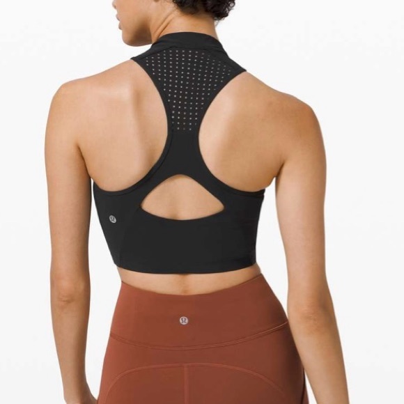 NWT Lululemon size 6 Unleash Strength Bra Medium Support Black Zip Up Perforated - Picture 2 of 16